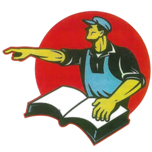 Proletarian Revolutionary holding a book and pointing forwards. Theory and praxis.